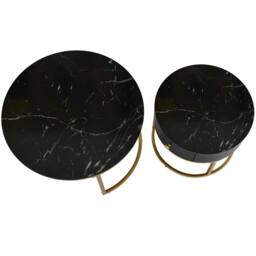 Merax Round Marble Effect Nesting Coffee Table Set of 2 with Drawer in Black - thumbnail 8