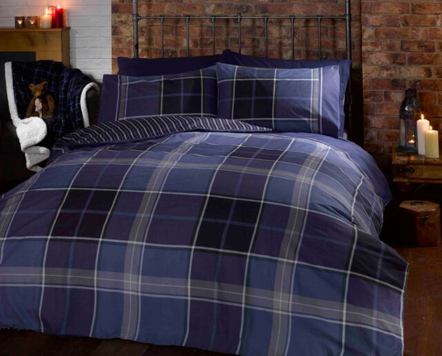 Rapport Home Argyle Design Tartan Polycotton Duvet Set With Pillowcase in Blue - Size: Double - image 1