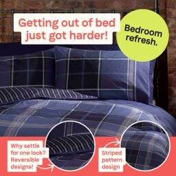 Rapport Home Argyle Design Tartan Polycotton Duvet Set With Pillowcase in Blue - Size: Double - thumbnail 2
