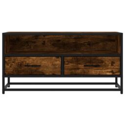 Berkfield Home TV Cabinet Smoked Oak 80x34.5x40 cm Engineered Wood & Metal in Brown - thumbnail 4