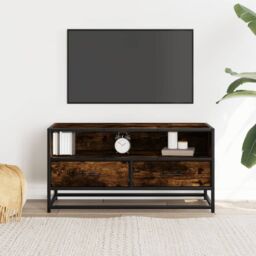 Berkfield Home TV Cabinet Smoked Oak 80x34.5x40 cm Engineered Wood & Metal in Brown - thumbnail 3