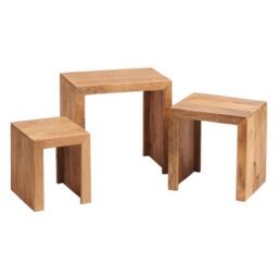 Indian Hub Toko Light Mango Nest of 3 Tables - Solid Mango Wood - L30xW46xH46 cm in Brown - thumbnail 3