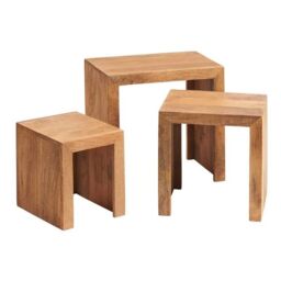 Indian Hub Toko Light Mango Nest of 3 Tables - Solid Mango Wood - L30xW46xH46 cm in Brown - thumbnail 2