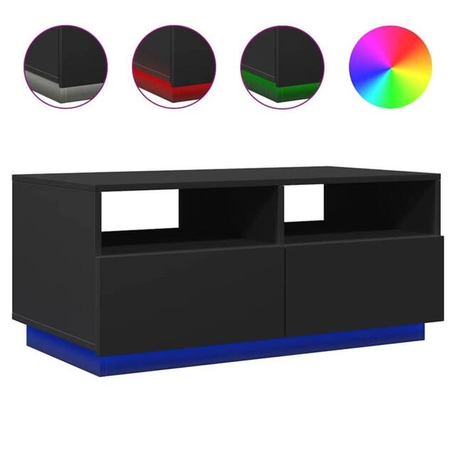 Berkfield Home Coffee Table with LED Lights Black 90x49x40 cm - Size: 90 x 49 x 40 cm - image 1
