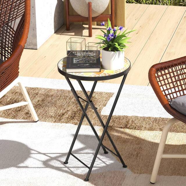 OUTSUNNY Mosaic Garden Table, 35.5cm Folding Coffee Table in Yellow - image 1