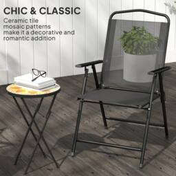 OUTSUNNY Mosaic Garden Table, 35.5cm Folding Coffee Table in Yellow - thumbnail 4