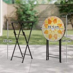 OUTSUNNY Mosaic Garden Table, 35.5cm Folding Coffee Table in Yellow - thumbnail 3
