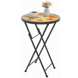 OUTSUNNY Mosaic Garden Table, 35.5cm Folding Coffee Table in Yellow - thumbnail 2