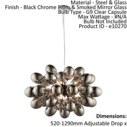 Loops Ceiling Pendant Light Black Chrome Plate & Smoked Mirror Glass 8 x 28W G9 - thumbnail 2