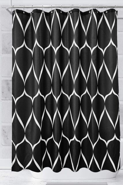Neel Blue Lattice Design Bathroom Shower Curtain with Hooks, Anti-Mould Mildew Resistant in Black - Size: 180 cm width x 200 cm drop - image 1