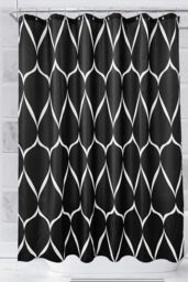 Neel Blue Lattice Design Bathroom Shower Curtain with Hooks, Anti-Mould Mildew Resistant in Black - Size: 180 cm width x 200 cm drop - thumbnail 1