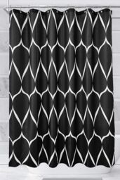 Neel Blue Lattice Design Bathroom Shower Curtain with Hooks, Anti-Mould Mildew Resistant in Black - Size: 180 cm width x 200 cm drop - thumbnail 6