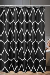 Neel Blue Lattice Design Bathroom Shower Curtain with Hooks, Anti-Mould Mildew Resistant in Black - Size: 180 cm width x 200 cm drop - thumbnail 5