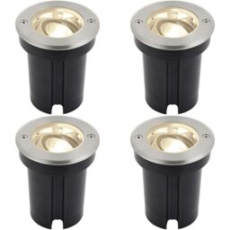 Loops 4 PACK Stainless Steel IP67 Ground Light - 6W Warm White LED - Tilting Head in Metallics