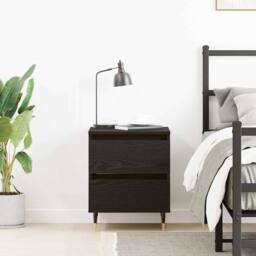 Berkfield Home Modern Bedside Cabinet Black Oak 40x35x50 cm Engineered Wood - Size: 40 x 35 x 50 cm - thumbnail 4