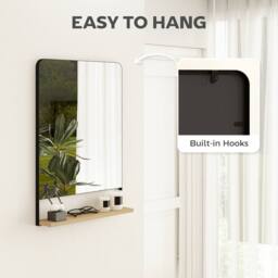 HOMCOM Decorative Mirror with Wood Shelf, Industrial Wall Mirror, Black - Size: 60 cm x 80 cm - thumbnail 5