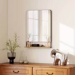 HOMCOM Decorative Mirror with Wood Shelf, Industrial Wall Mirror, Black - Size: 60 cm x 80 cm - thumbnail 2
