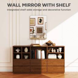 HOMCOM Decorative Mirror with Wood Shelf, Industrial Wall Mirror, Black - Size: 60 cm x 80 cm - thumbnail 4