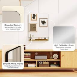 HOMCOM Decorative Mirror with Wood Shelf, Industrial Wall Mirror, Black - Size: 60 cm x 80 cm - thumbnail 6