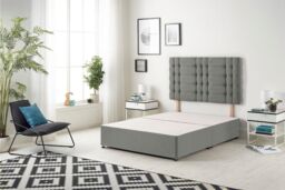 Somnior Bliss Divan Bed with Sprung Memory Foam Mattress & Headboard Linen Fabric in Dark Grey - Size: Small Single - thumbnail 3