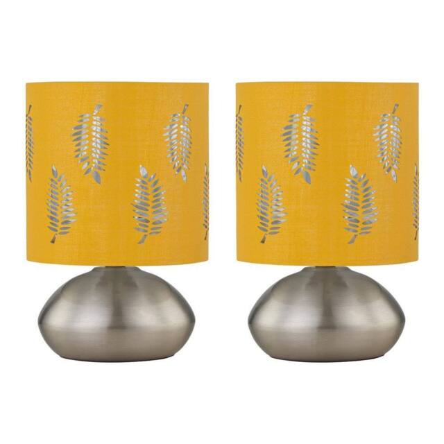First Choice Lighting Set of 2 Jenson - Brushed Chrome Touch Table Lamps Ochre Fern Shade in Silver - image 1