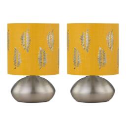 First Choice Lighting Set of 2 Jenson - Brushed Chrome Touch Table Lamps Ochre Fern Shade in Silver - thumbnail 1