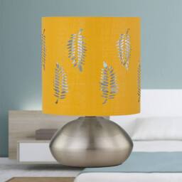 First Choice Lighting Set of 2 Jenson - Brushed Chrome Touch Table Lamps Ochre Fern Shade in Silver - thumbnail 5