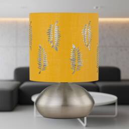 First Choice Lighting Set of 2 Jenson - Brushed Chrome Touch Table Lamps Ochre Fern Shade in Silver - thumbnail 4