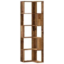 Berkfield Home Corner Bookcase 5-Tier Old Wood 50x50x179 cm Engineered Wood in Brown - Size: 50 x 50 x 179 cm