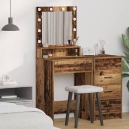Berkfield Home Dressing Table with LED Lights - Old Wood, 50x41x135 cm in Brown - Size: 50 x 41 x 135 cm