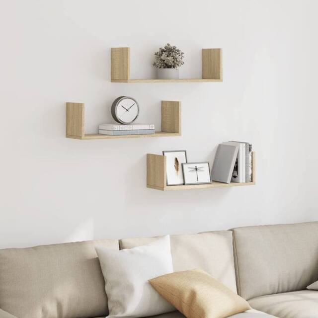 Berkfield Home Durable Wall Shelves 3 pcs Sonoma Oak 58x18x18 cm Engineered Wood in Light Oak - Size: 58 x 18 x 18 cm - image 1
