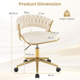 Gymax Office Chair Hand-woven Vanity Chair With Swivel & Adjustable Height in Beige - thumbnail 4