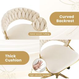 Gymax Office Chair Hand-woven Vanity Chair With Swivel & Adjustable Height in Beige - thumbnail 2