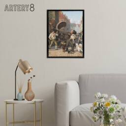 "Artery8 Wilhelm Marstrand Street Scene in the Dog Days Framed Canvas Art Print - Size: W12"" x H16""" - thumbnail 3