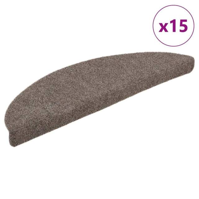 Berkfield Home Self-adhesive Stair Mats 15 pcs Cream 56x17x3 cm Needle Punch in Taupe - Size: Medium - image 1