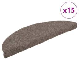 Berkfield Home Self-adhesive Stair Mats 15 pcs Cream 56x17x3 cm Needle Punch in Taupe - Size: Medium - thumbnail 1