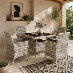 Wyld Haus Noha Mixed Grey Rattan 4 Seater Outdoor Dining Set Square Tempered