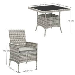 Wyld Haus Noha Mixed Grey Rattan 4 Seater Outdoor Dining Set Square Tempered - thumbnail 3