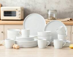 simpa White Vertical Edge Porcelain Dinner Set - Size: 18 Pack - thumbnail 2