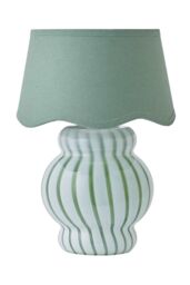 ValueLights Taffy Stripe Green Glass Table Lamp with Sage Scalloped Shade & Bulb in Pale Green - thumbnail 6