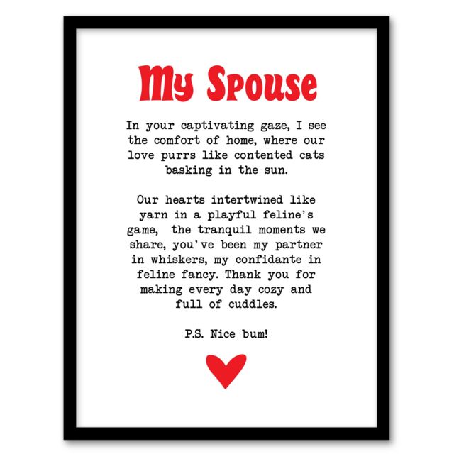 "Artery8 Love Poem Cat Lover Spouse Romantic Poetry Fun Framed Art Print in White - Size: W12"" x H16""" - image 1