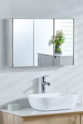 Home Discount Bath Vida Stainless Steel 3-Door Wall Cabinet (ALREADY ASSEMBLED) in Silver