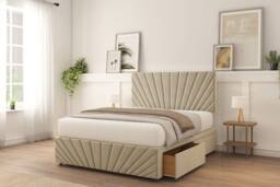 "Sloomy Amberley Plush Divan Bed Base 4 Drawers With 26"" Strutted Headboard & 12"" Matching Footboard in Cream - Size: King" - thumbnail 2