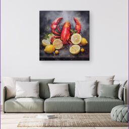 Warren Reed - Designer Lobster & Lemons Canvas - Size: w40 inch x h40 inch - thumbnail 1