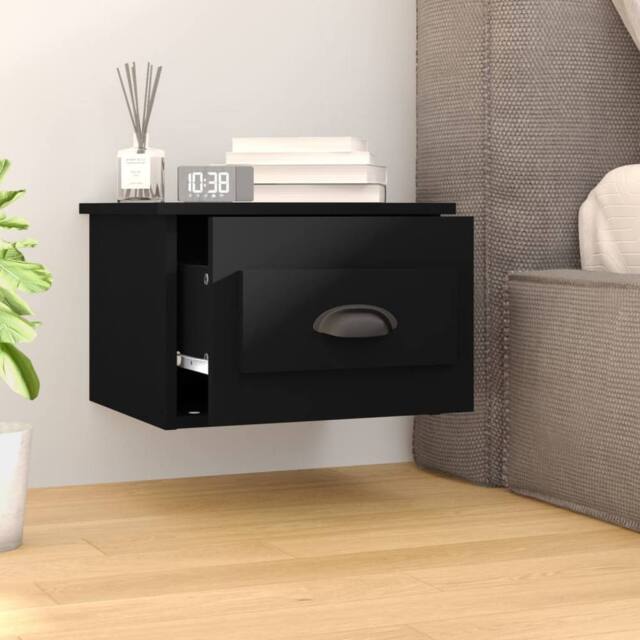 Berkfield Home Elegant Wall-mounted Bedside Cabinet Black 41.5x36x28cm - Size: 41.5x36x28 cm - image 1