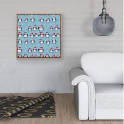 "Warren Reed - Designer Adorable Santa Penguins Framed Canvas in Light Brown - Size: W30"" x H30""" - thumbnail 2