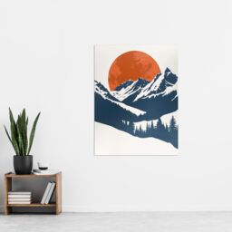 "Artery8 Full Moon Rising Winter Forest Mountain Landscape Wall Art Print in Orange - Size: W18"" x H24""" - thumbnail 4