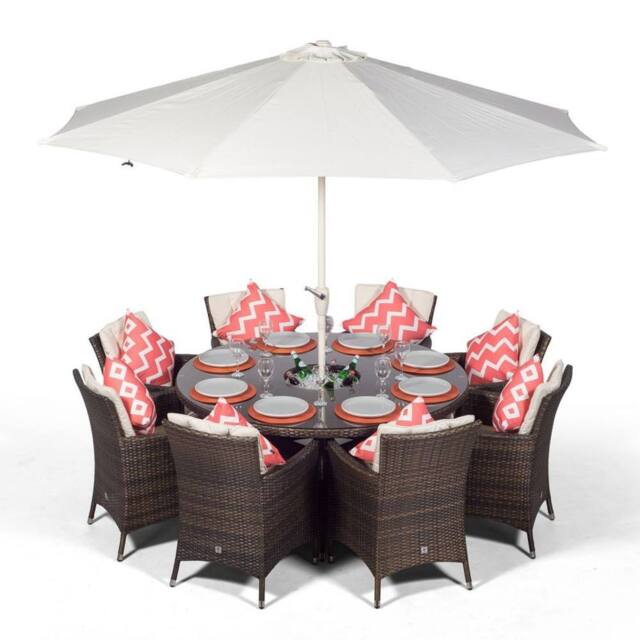 Thats Furniture Savannah Round 8 Seater Rattan Dining Set Ice Bucket Drinks Cooler in Brown - image 1