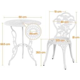 EONLION White Rose 3 Piece Patio Bistro Table Set with Umbrella Hole - thumbnail 2