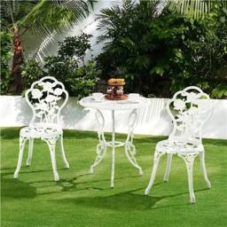 EONLION White Rose 3 Piece Patio Bistro Table Set with Umbrella Hole - thumbnail 1